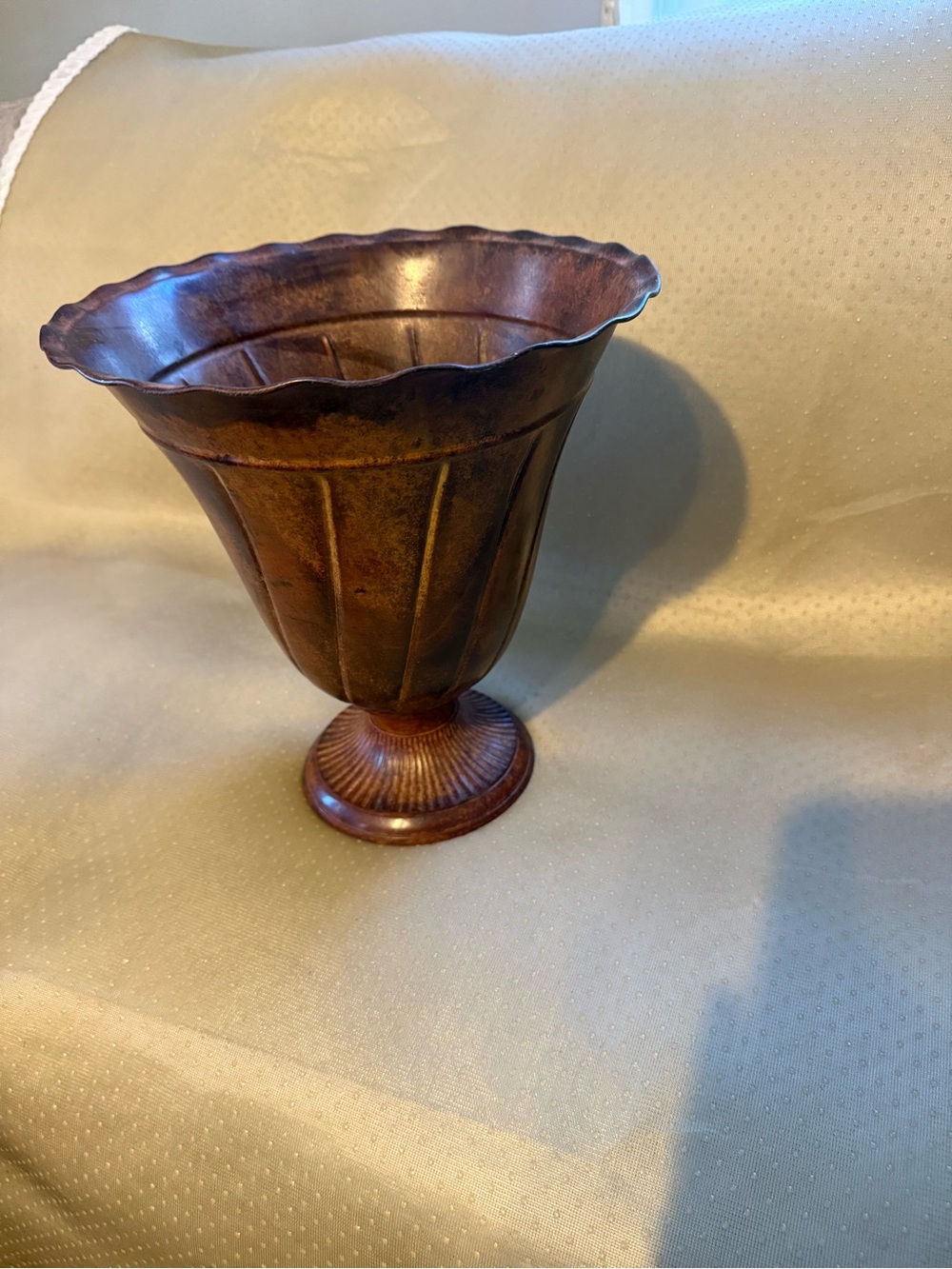 Antique-Style Brown Fluted Metal Urn Vase